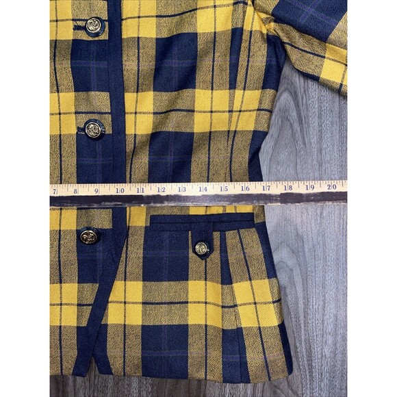 KASPER For ALS Vtg SKIRT SUIT In Mustard & Blue Plaid Size 6P w/Shoulder Pads - Picture 10 of 16